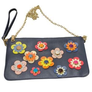 Urban Expressions Floral Blue Crossbody Purse Chain Strap Vegan Leather